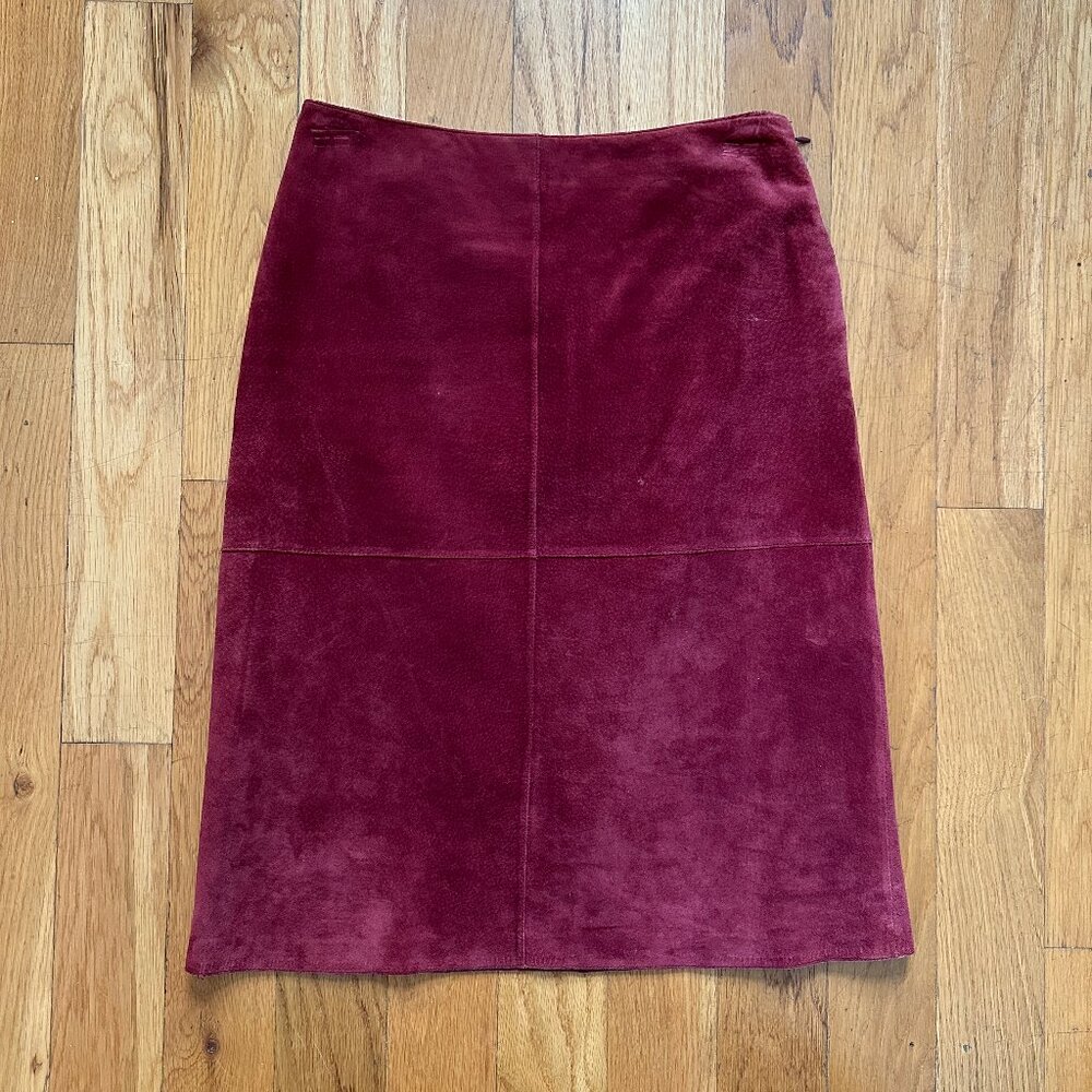 Brooks Brothers Vintage 100% Real Leather Suede Burgundy Pencil Skirt - Size 6